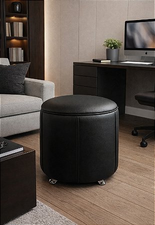 Puff Redondo Baú Não é Segredo Debrum Courvin Preto 40x45 NS0614