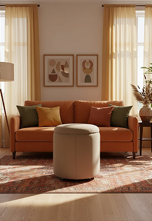 Puff Redondo Baú Não é Segredo Debrum Linho Cru 54x60 NS0615