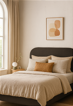 Cabeceira Estofada Casal Orgânica Não é Segredo Linho Chumbo 140x60