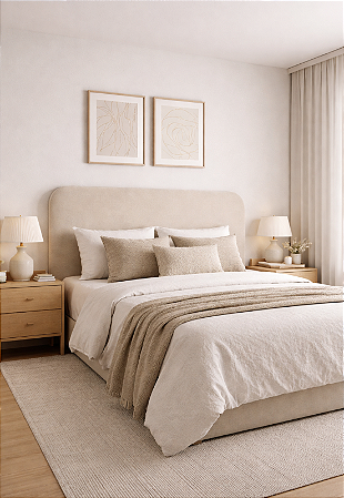 Cabeceira Estofada Casal Orgânica Não é Segredo Linho Impermeável Bege 140x60