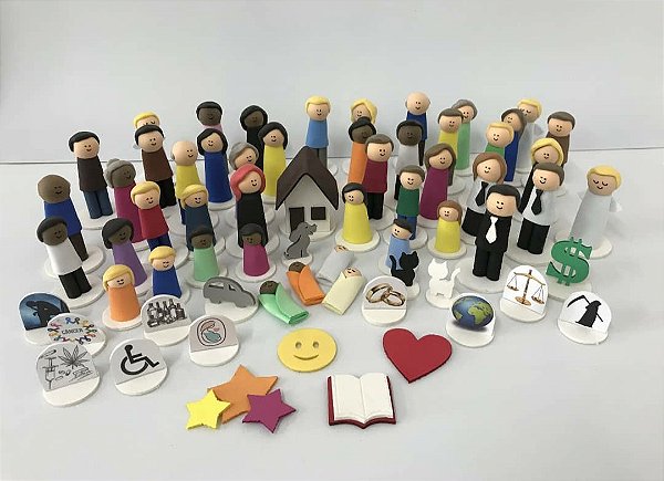 Bonecos para Constelação Familiar na água e na mesa com 65 peças - EVA