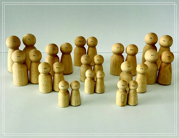 Bonecos em Madeira Peg Doll para Constelação Sistêmica - 26 peças