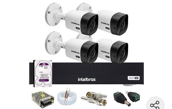 KIT COMPLETO 04 CAMERAS INTELBRAS 1120B  + DVR  4 CANAIS + HD 1TB INCLUSO