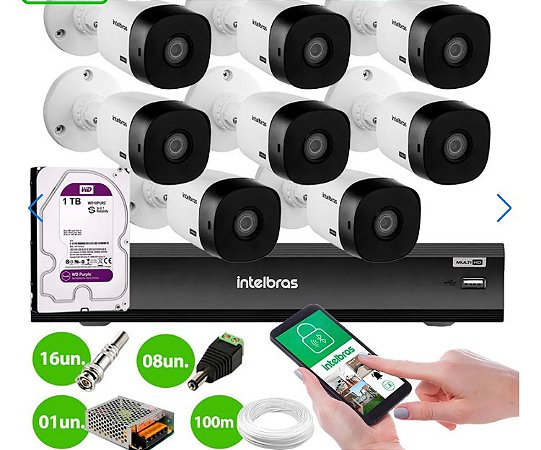 KIT COMPLETO 08 CAMERAS INTELBRAS 1120 B + DVR 08 CANAIS + HD 1TB INCLUSO !!