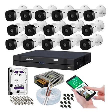 KIT COMPLETO 16 CAMERAS INTELBRAS 1120 B + DVR 16 CANAIS + HD 2 TB INCLUSO !!