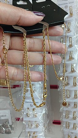 kit 3 Pulseiras aço dourado