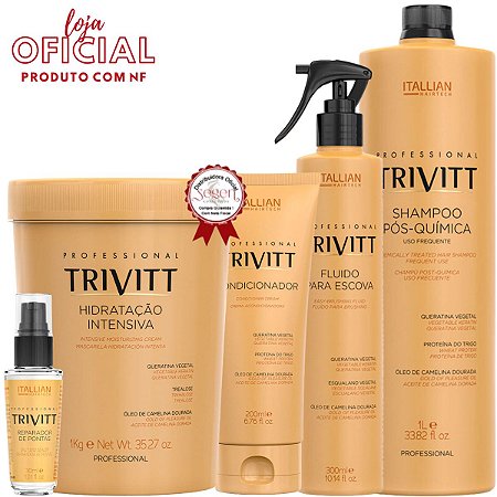 Kit Trivitt Condicionador, Fluido, Hidratação 1kg, Reparador e Shampoo 1L
