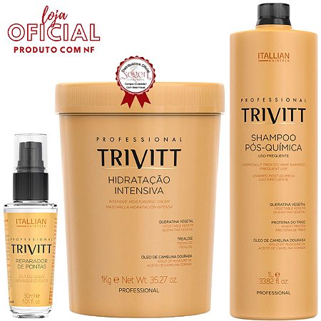 Kit Trivitt Hidratação 1kg + Reparador 30ml + Shampoo 1L