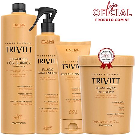 Kit Trivitt Shampoo 1L, Hidratação 1kg, Fluido e Condicionador