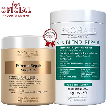 Prohall Botox Blend Repair 1kg Sem Formol e Máscara profissional de nutrição Extreme Repair 500gr