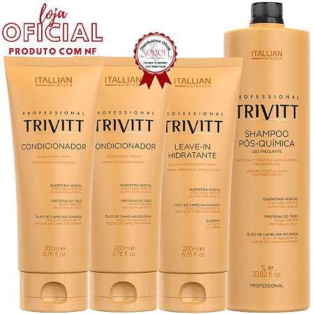 Kit Trivitt Shampoo Pós-quimica 1 Litro, Leave-in Hidratante e 2 Condicionadores