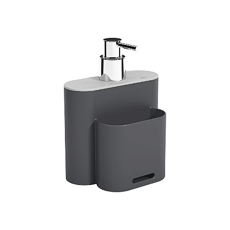 Dispenser Porta Detergente com Suporte p/ Esponja Cinza Coza