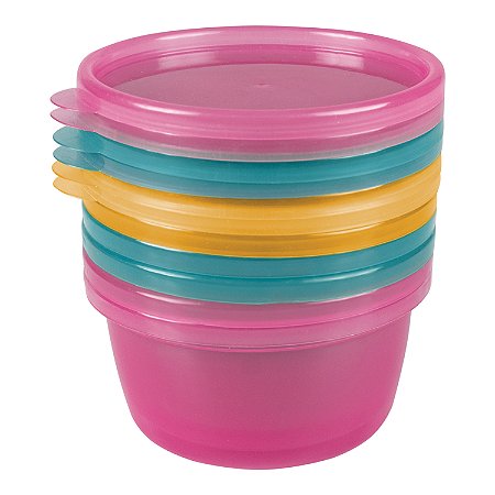 Kit 6 Pote Armazenar Comida Congelar e Microondas 250ml Rosa Buba