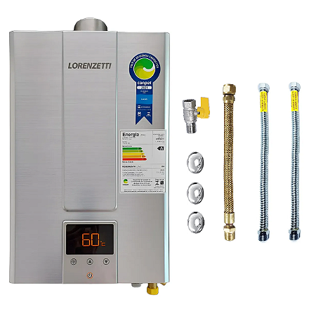 Aquecedor Lorenzetti LZ 2000DE-I 20L GLP Inox + Kit de Instalação