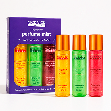 Kit Body Splash Nick Vick Perfume Mist Body (Raspberry Candy, Mango Fresh e Green Rush)