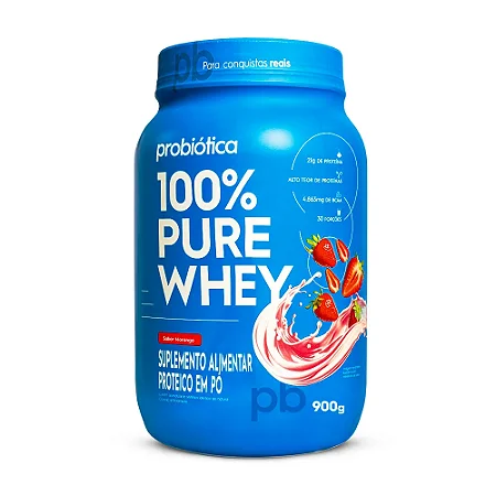 100% Pure Whey Pote 900G Morango - Probiótica