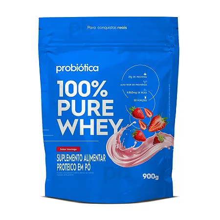 100% Pure Whey Refil 900G Morango - Probiótica