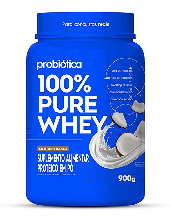 100% Pure Whey Pote 900G Iogurte C/ Coco - Probiótica