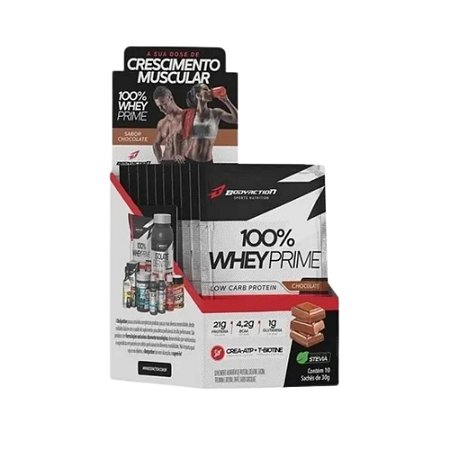 100% Whey Prime Display C/10 Saches 30G Chocolate - Body Action
