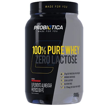 100% Pure Whey Zero Lactose Pote 900G Morango - Probiótica