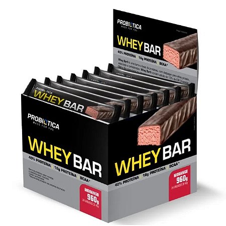 Whey Bar Morango Display C/24 Probiotica