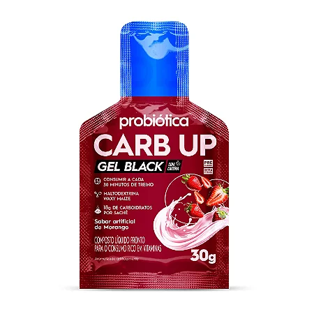 Carb Up Gel Black Sachê 30G Morango Probiotica