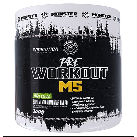 Pre Workout M5 300G Maça Verde Monster Probiotica