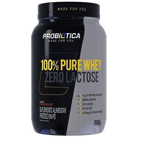 100% Pure Whey Zero Lactose Pote 900G Chocolate Probiotica