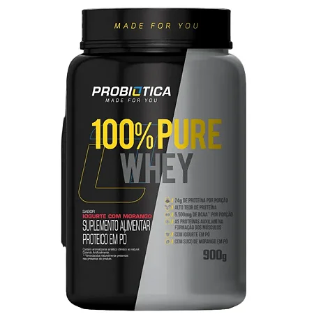 100% Pure Whey Pote 900G  Iogurte C/ Morango Probiotica