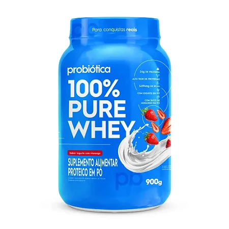 100% Pure Whey Pote 900G Iogurte C/ Morango Probiotica