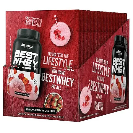 Best Whey Strawberry Milkshake Sache 35G Display C/15Uni Athletica