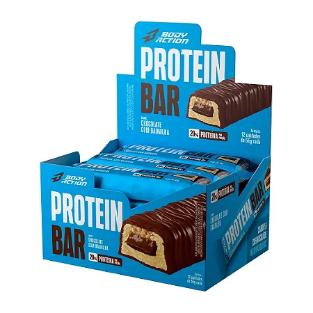 Protein Bar Chocolate Com Baunilha 55G Display C/12Un Bodyaction