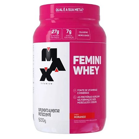FEMINI WHEY POTE 900G MORANGO MAX TITANIUM