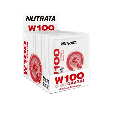 W100 Whey Concentrado Sache Display C/12 Morango Nutrata