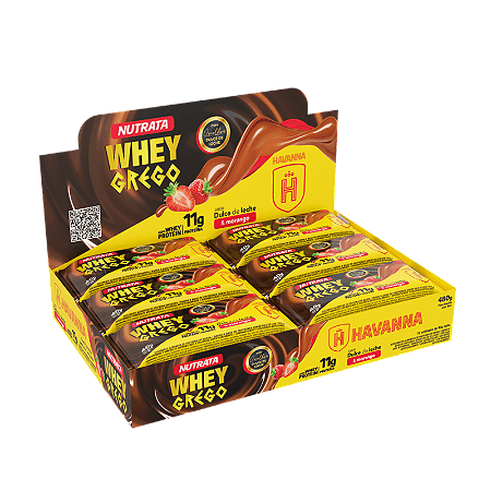 Whey Grego Bar Dulce de Leche e Morango Display c/12 – Nutrata Havanna