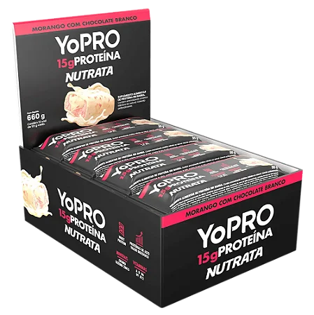 Barra Yopro 55g Morango com Chocolate Branco – Combo com 12 Displays – Nutrata