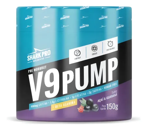 V9 Pump Pré-Treino 150g Açaí & Guaraná Combo com 6 Unidades – Shark Pro