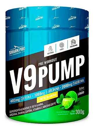V9 Pump Pre Workout Pré-Treino Limão 300g Combo com 6 Unidades – Shark Pro