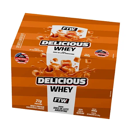 Delicious Whey Sachê 30g Display com 20 unidades Doce de Leite Argentino FTW
