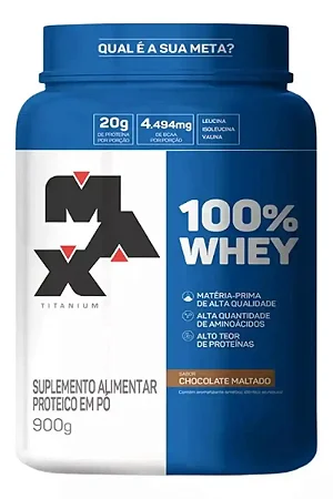 100% Whey Pote 900g Chocolate Maltado Combo com 6 Unidades – Max Titanium