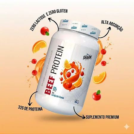 Whey Beef Protein Sabor Laranja com Acerola 900g – Shark Pro