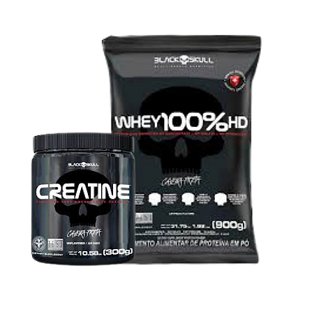 COMBO 6 WHEY 100% HD REFIL COOKIES &amp; CREAM 900G + 6 CREATINA MONOHIDRATADA 300G BLACK SKULL