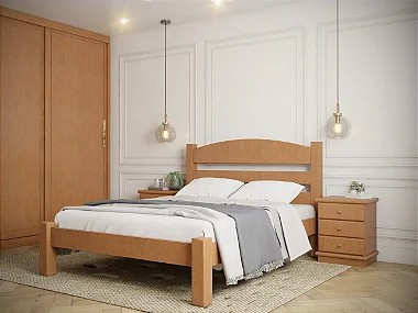 Conjunto Cama Casal Meia Lua e Duas Mesas de Cabeceira