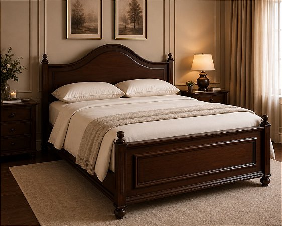 Cama Casal Madeira Maciça Estilo Clássico