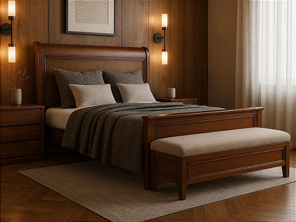 Cama Casal Vitória com Recamier Estofado Elegância Clássica para o Quarto