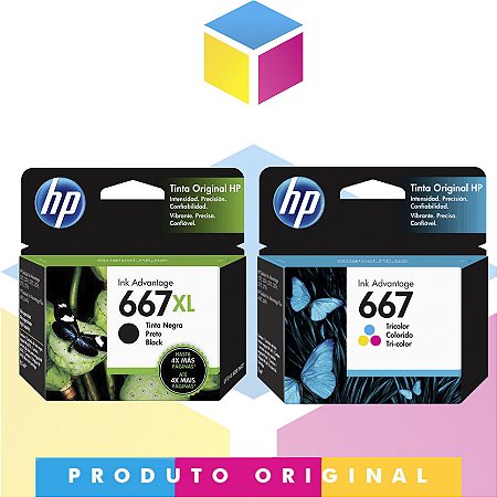 Kit HP 667 XL Original Preto 8.5 ml + HP 667 Original Colorido 2 ml | 3YM79AL HP 2376 HP 2775
