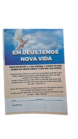 Folheto Evangelístico em Deus nova vida neutro 10x14 cm