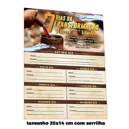 Cartela 7 DIAS da Água pro Vinho (100 unidades)