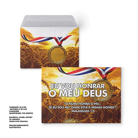 Envelope colado Eu vou Honrar o Meu Deus - 100 unids