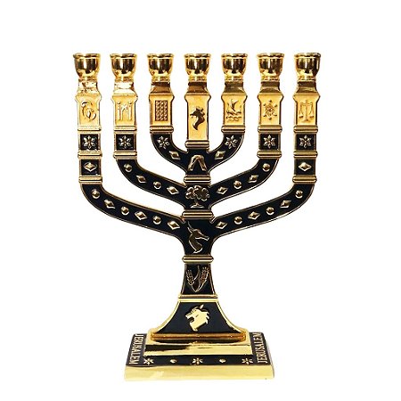 Candelabro Médio Metal Dourado Esmaltado azul 17 cm